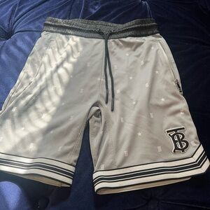 Grey black and white Burberry basketball shorts